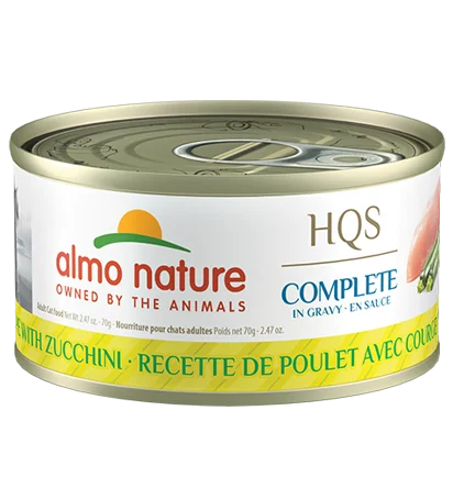 Almo Nature HQS Complete Chicken Recipe With Zucchini In Gravy Canned Cat Food: 2.47- Oz Cans, Case of 24